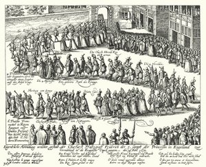 Huwelijksstoet van Frederik V, keurvorst van de Palts, en Elizabeth Stuart, dochter van koning James I van Engeland, Londen door German School